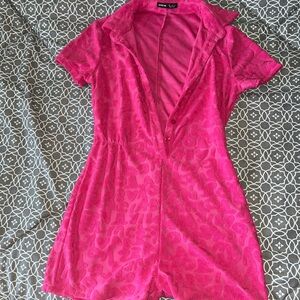 SHEIN Letter Pattern Button Front Hot Pink Romper | Size Small (4)